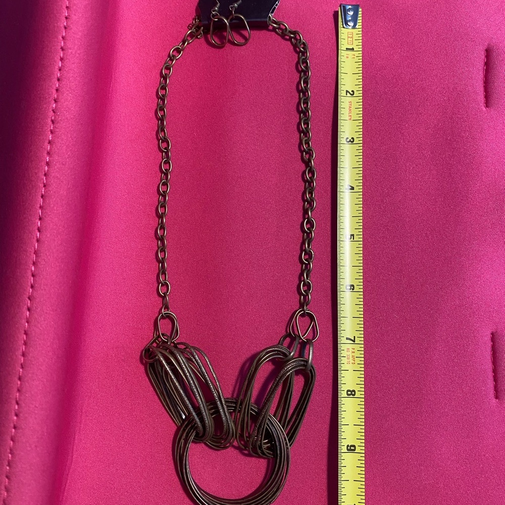 Grunge Metal Bronze tone Chain Link Necklace with Earrings